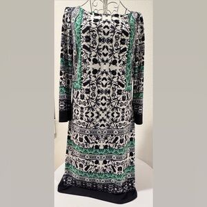 Vince Camuto Black and Green Long Sleeve Mini Dress